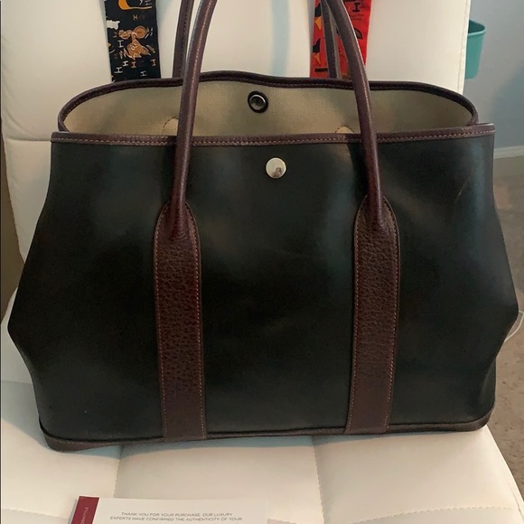 Hermes Garden Party Amazonia Leather Tote blk/brn with dust bag included - Picture 2 of 14
